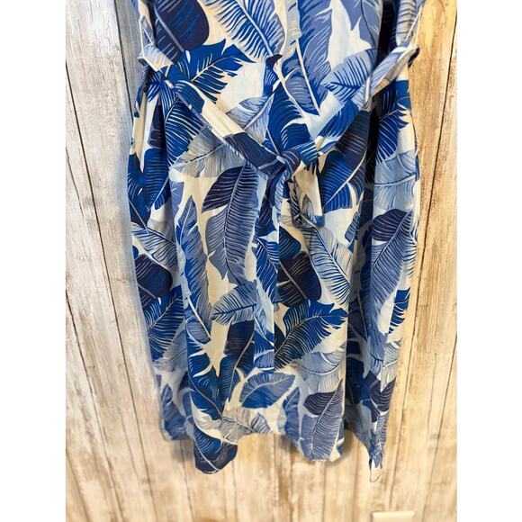Lands' End Blue Leaf Print Tie Waist Dress - Medium - Picture 2 of 10